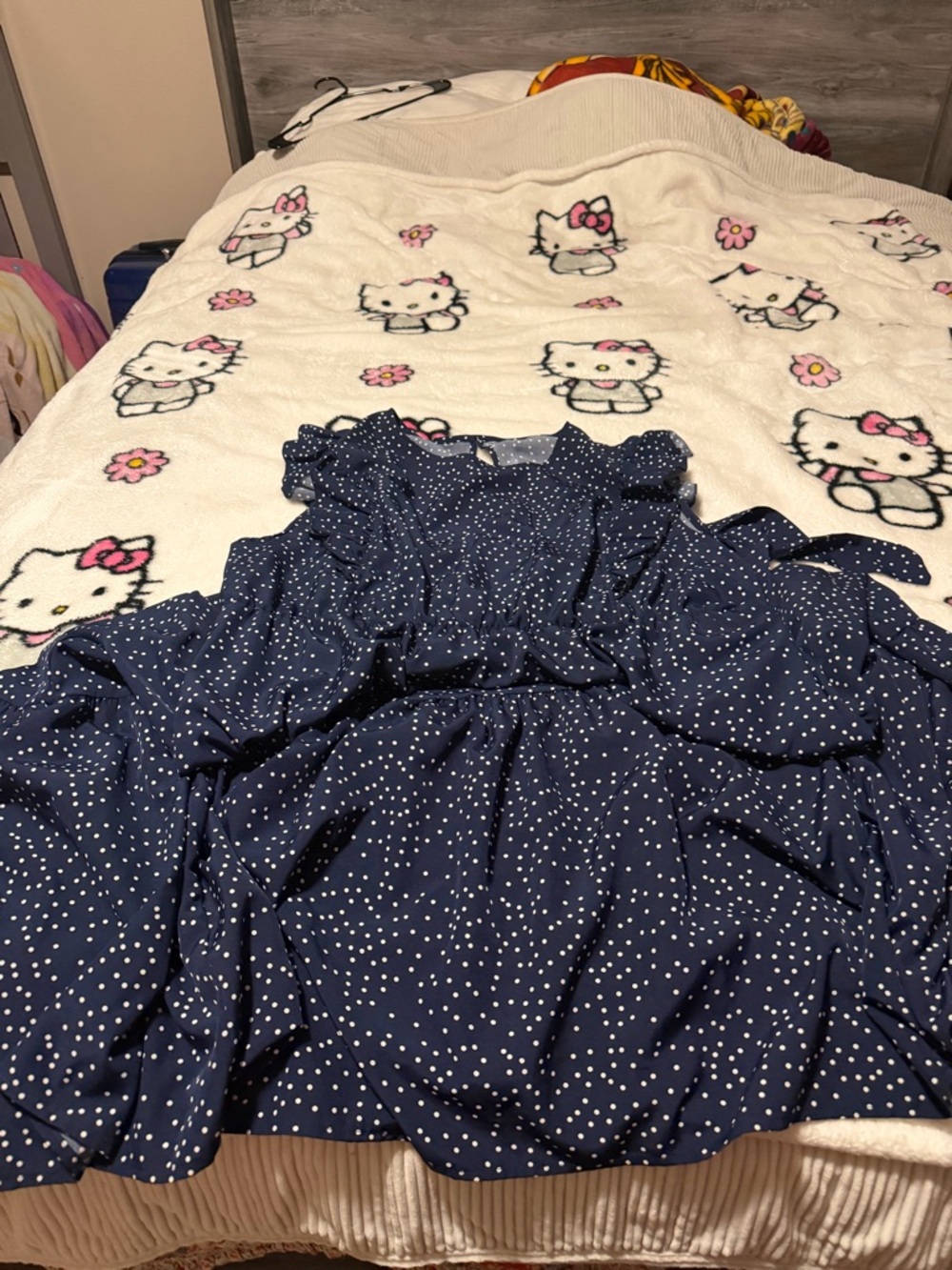 Navy Blue Polka Dot Tiered Midi Dress - Picture 6 of 6